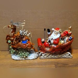 Santa in Sleigh With 2 Reindeer Costco #910145 Vintage Ceramic with original box